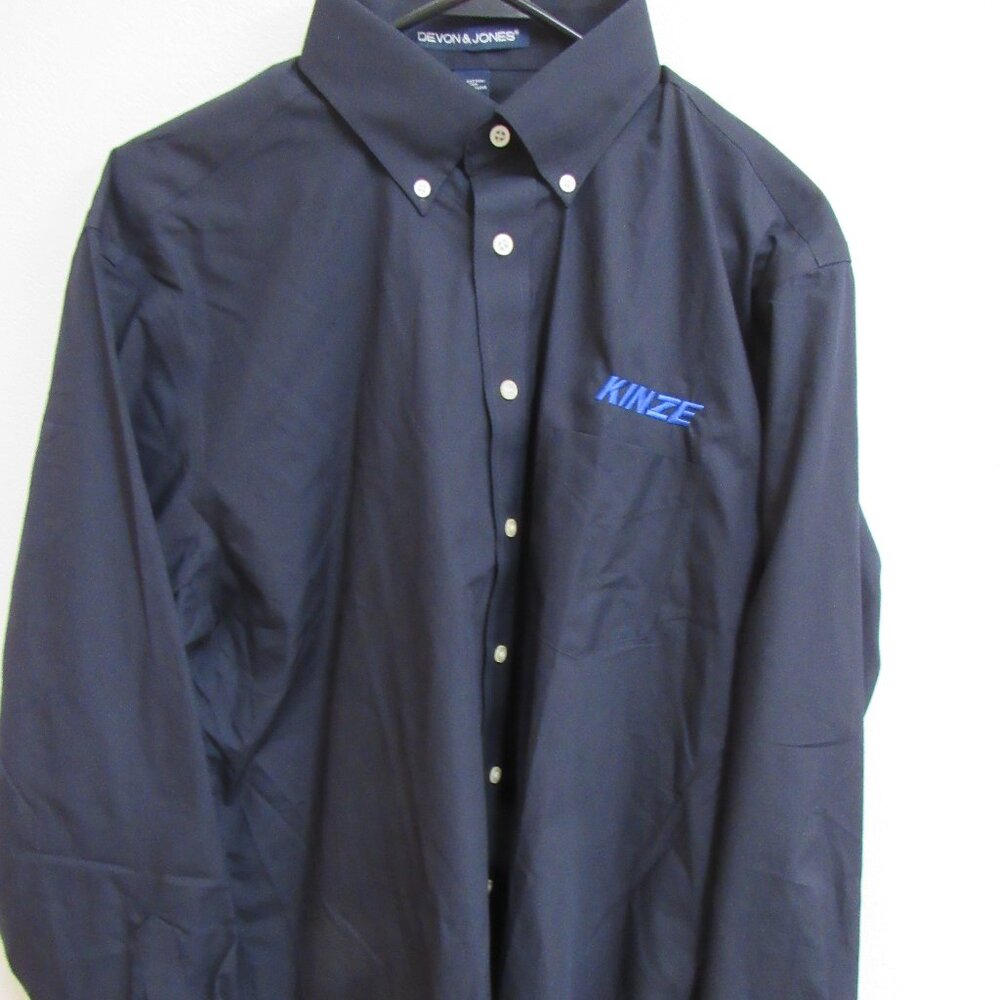 Kinze Navy Blue Long‎ Sleeve Button Down Devon & Jones Shirt Large